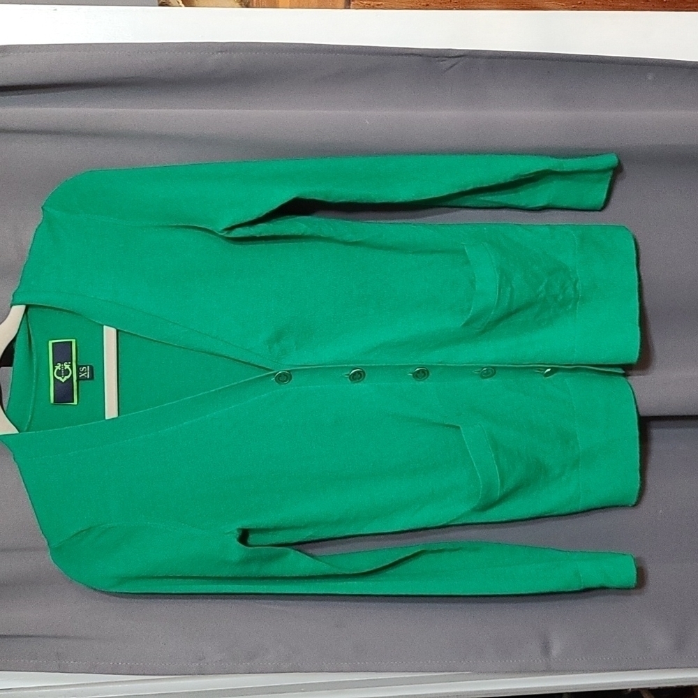 C Wonder Womens Green Button Up Sweater St. Patrick's Day V-neck Pockets XS EUC